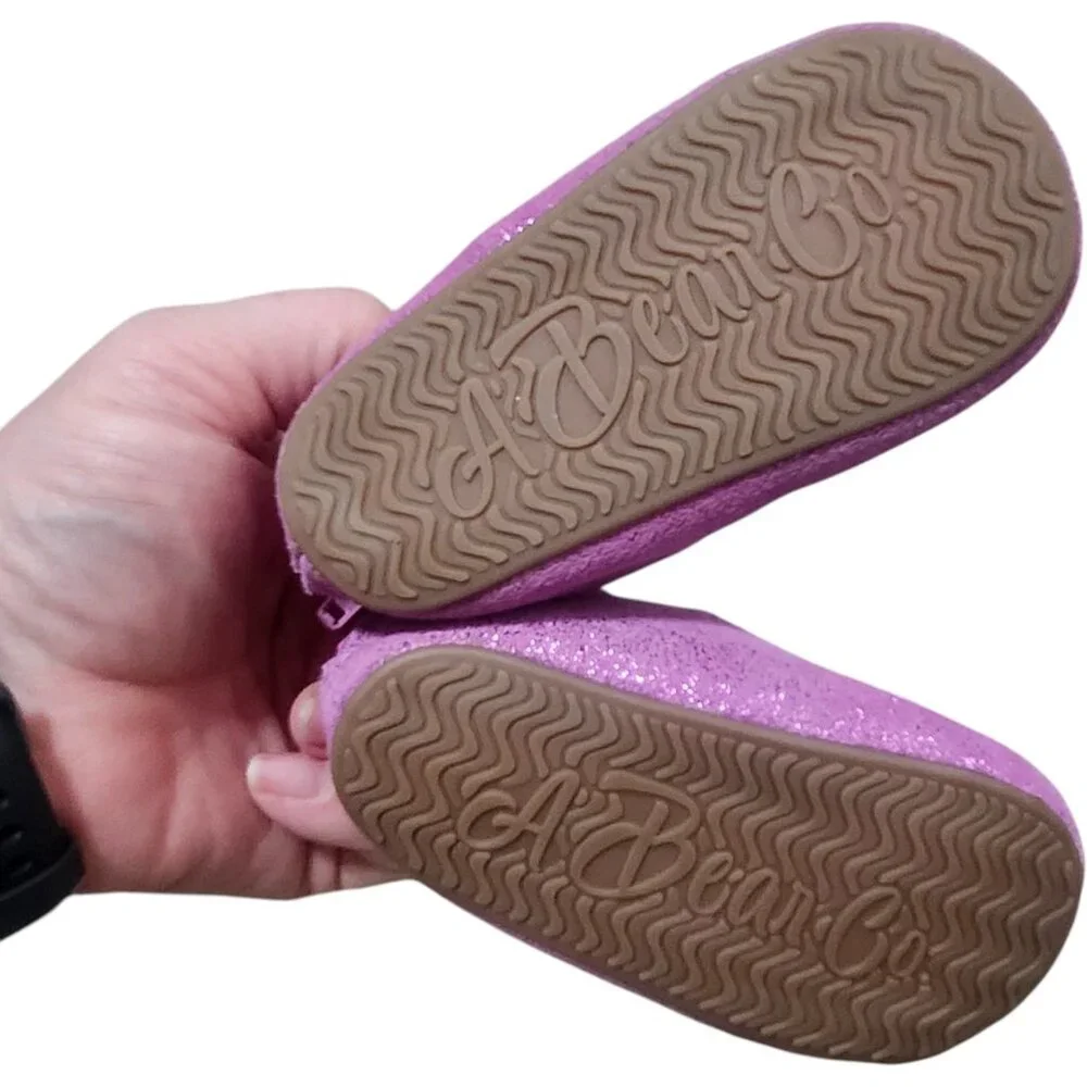 A Bear Co Toddler Size 3‎ Purple Glitter Ballerina Flat Ankle Cross Strap